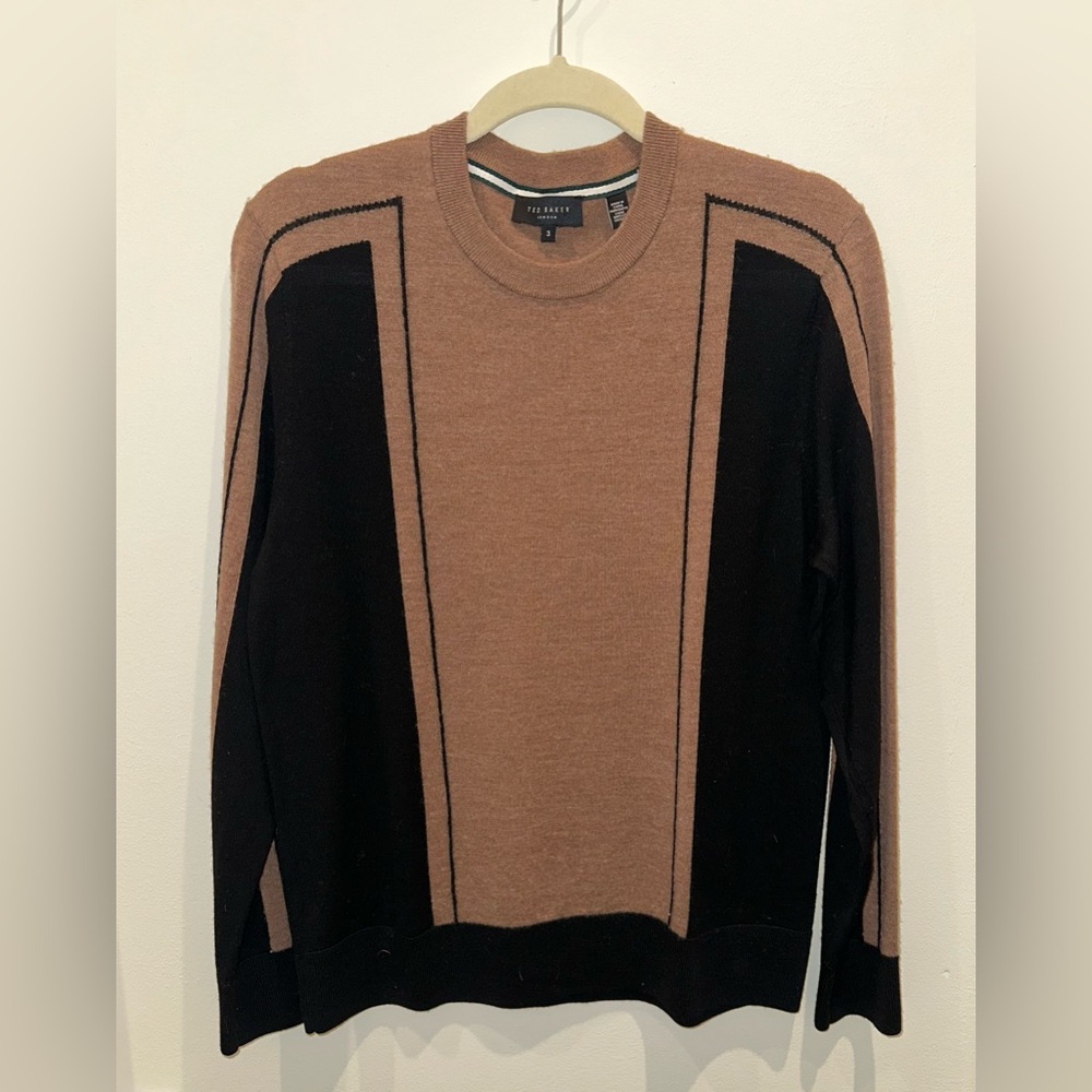 TED BAKER Men's Tan and Black Crewneck Sweater